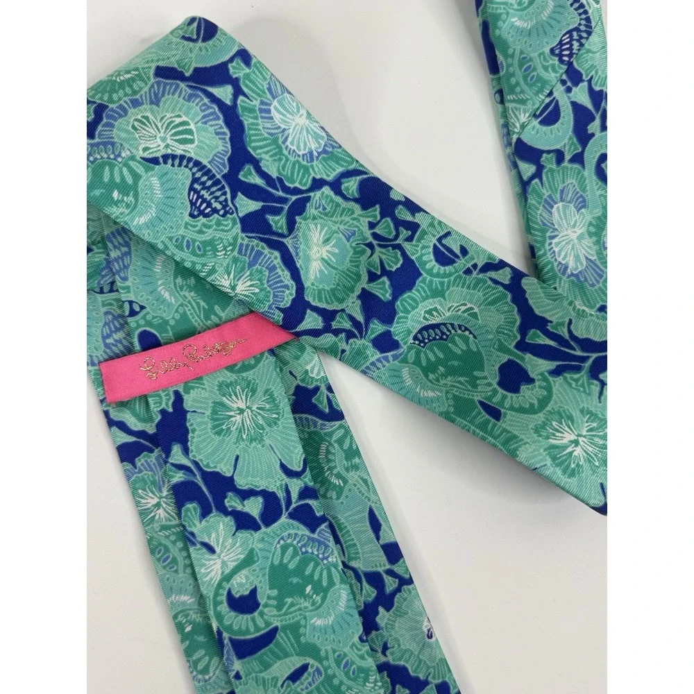 Lilly Pulitzer Necktie Mens Colorful Print Teal Blue Mint To Be Elephant Floral